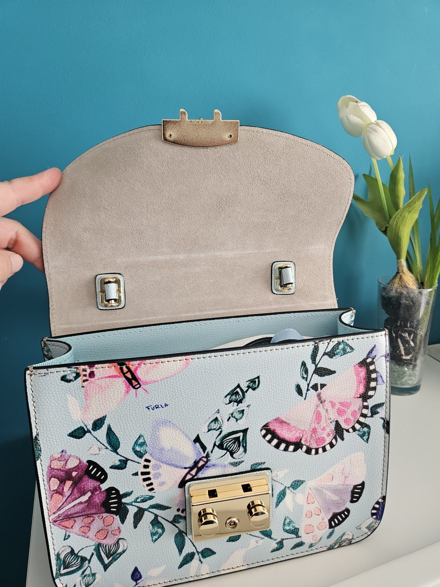 Set Furla Metropolis top handle butterfly print #fiordaliso
