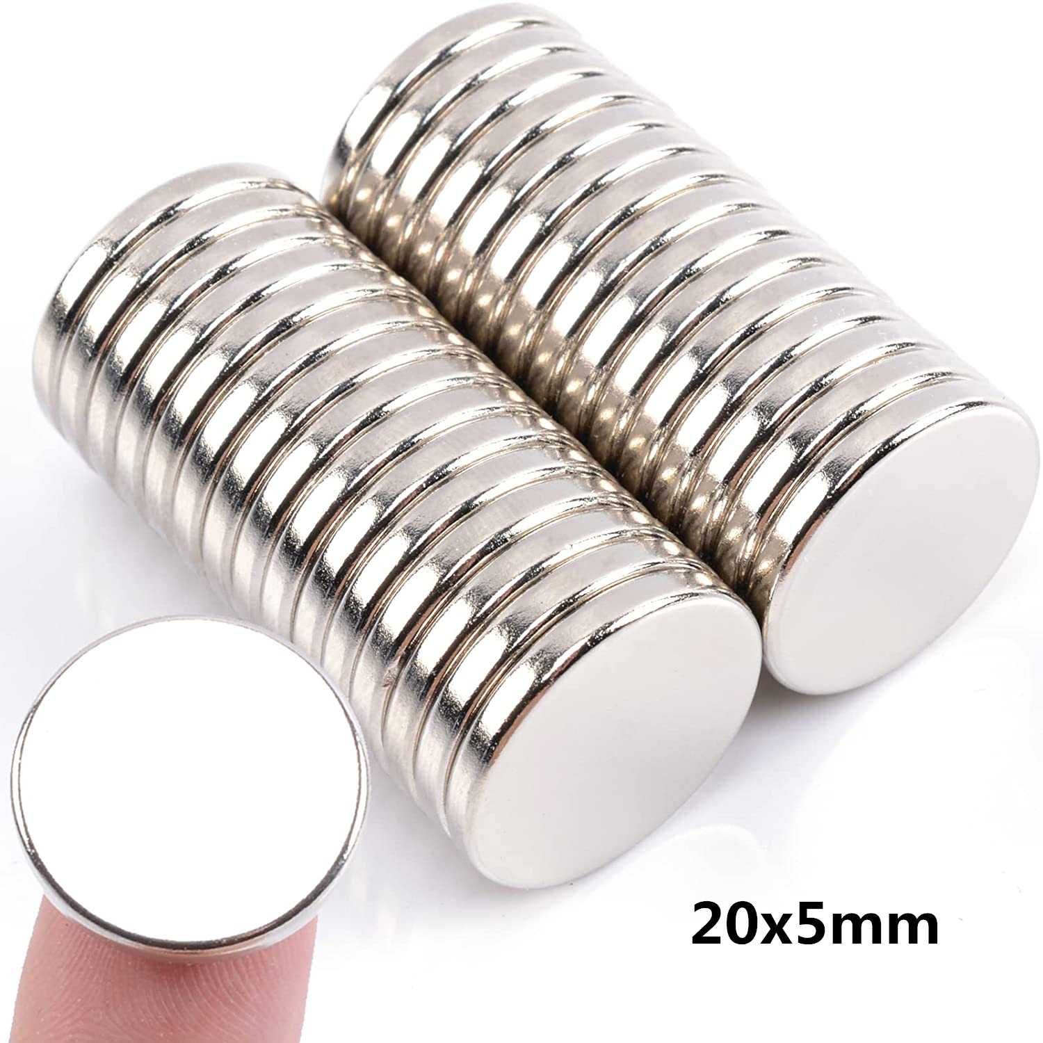 Magnet puternic neodim disc rotund 20x5mm cu suprafata nichelata -5KgF