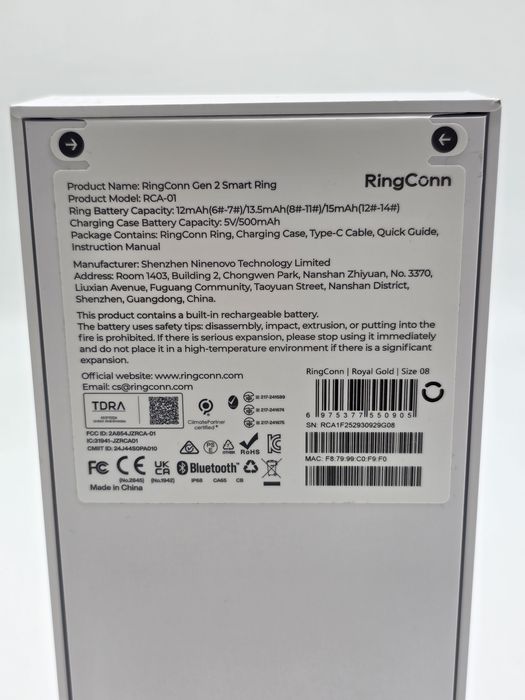 Inel inteligent RingConn Gen 2, Marime 8, monitorizare ritm cardiac, s