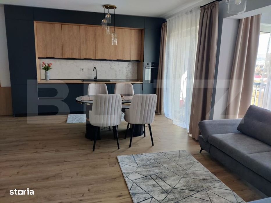 Apartament mobilat si utilat, 56 mp utili, 2 balcoane, lift, la 5 minu