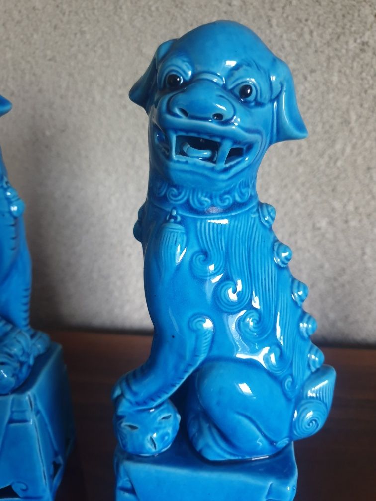 VINTAGE PERECHE DE Turcois Blue Fu Dogs - 25 cm!