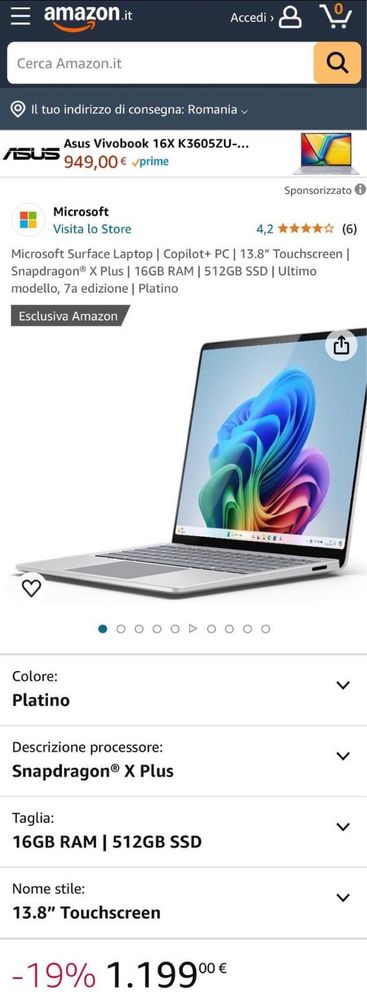 Microsoft Surface Laptop 7 13.8” Touch Snapdragon X Plus 16GB/512 Nou