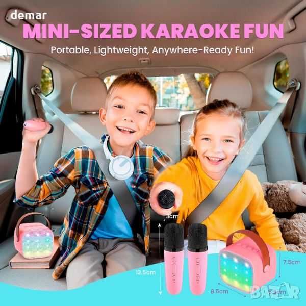 Bluetooth Караоке играчка, 2 безжични микрофона за деца 3+ год.,розово