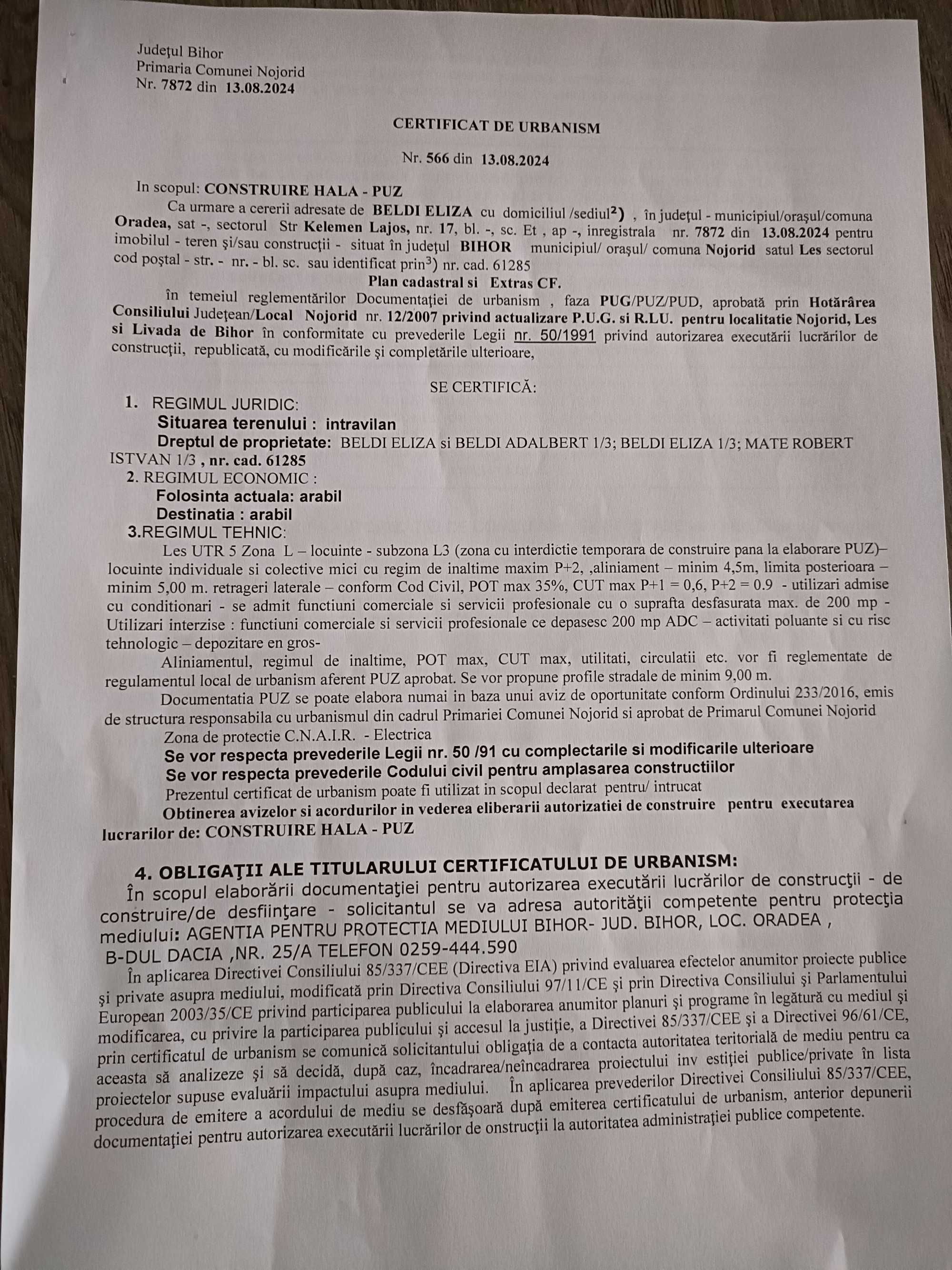 Teren intravilan de vanzare intrelocalitatea Nojorid , Les.