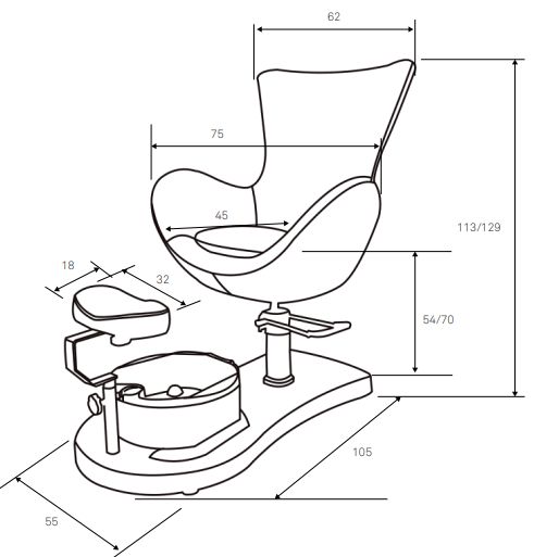 Стол за педикюр Crem 105 х 75 х 54/70 см