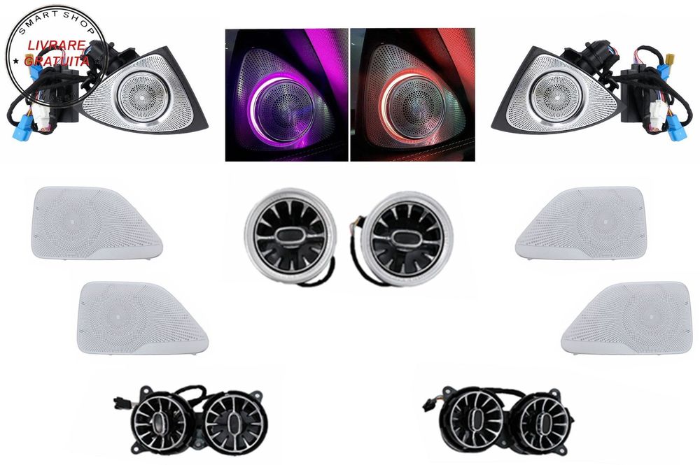 Pachet Grile de aerisire Ornament Difuzor Tweeter LED rotativ 7 culori Mercedes S-- livrare gratuita