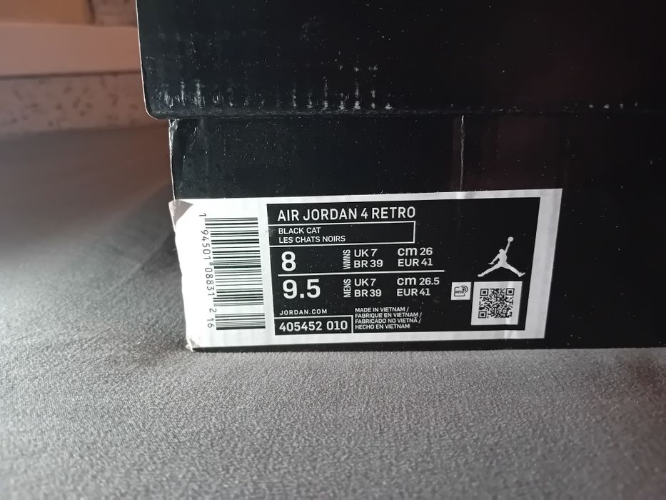 Jordan 4 Black Cat 41,Negru , Noi in Cutie