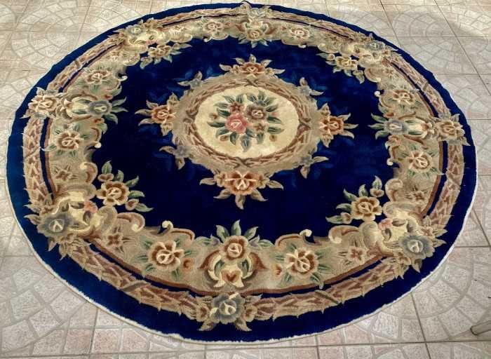 Superb covor model Abusson,-manual-lână-fond albastru Royal-Olanda