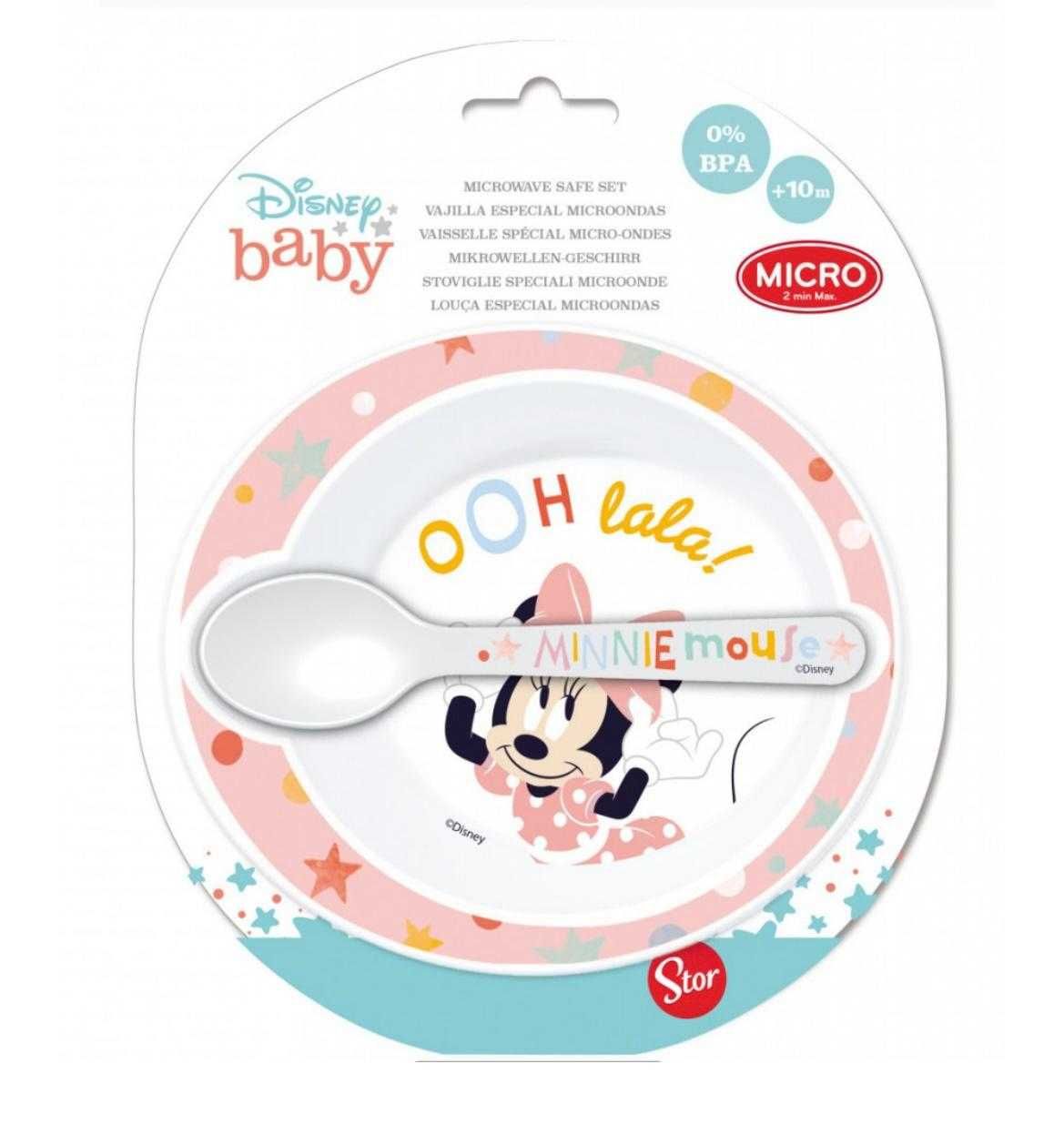 Set Bol Adanc + lingura DisneyMinnie Baby, BPA Free, Roz si Alb