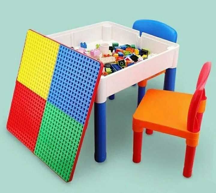 Конструктор Детский стол и стул  с игрушками стол для песочницы lego
