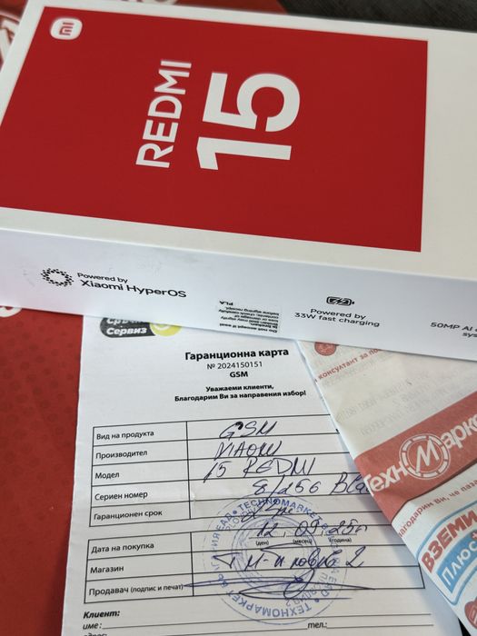 КАТО НОВ 256GB Xiaomi Redmi 15 Техномаркет Гаранция 2027г Black