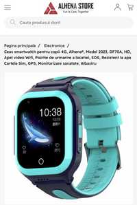 Ceas smartwatch pentru copii 4G, AlhenaModel, , HDApel video Wifi,