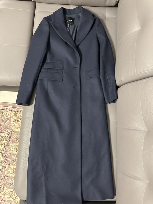 Пальто синее длинное от Massimo Dutti