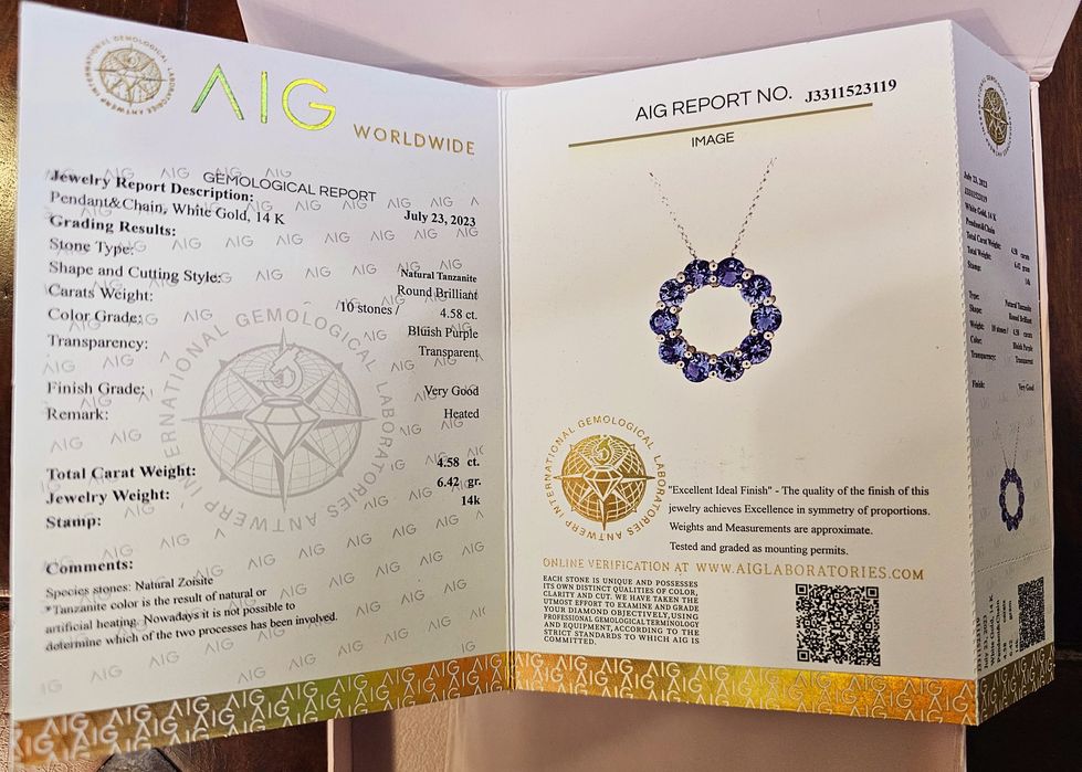 Златно колие с танзанити 4.58 ct.