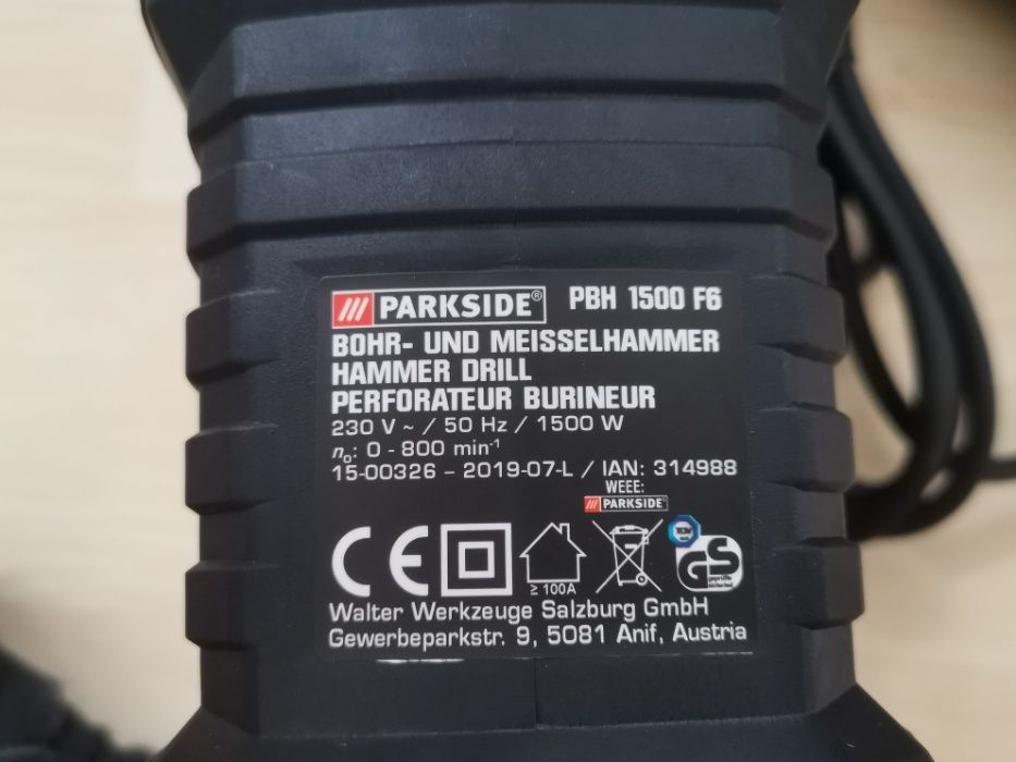 Немски Перфоратор Къртач 1500W Parkside SDS Plus куфар +Свредла НОВ
