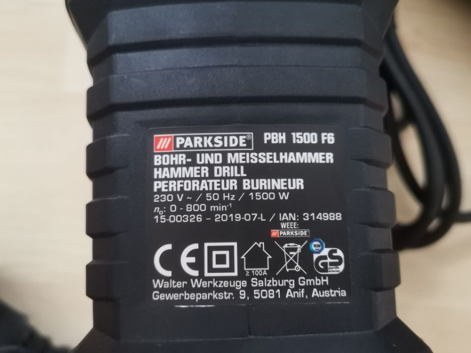 Немски Перфоратор Къртач 1550W Parkside SDS Plus куфар +Свредла НОВ