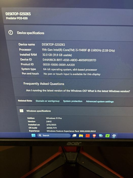 Гейминг сет компютър монитор слушалки мишка клавиатура и мауспад