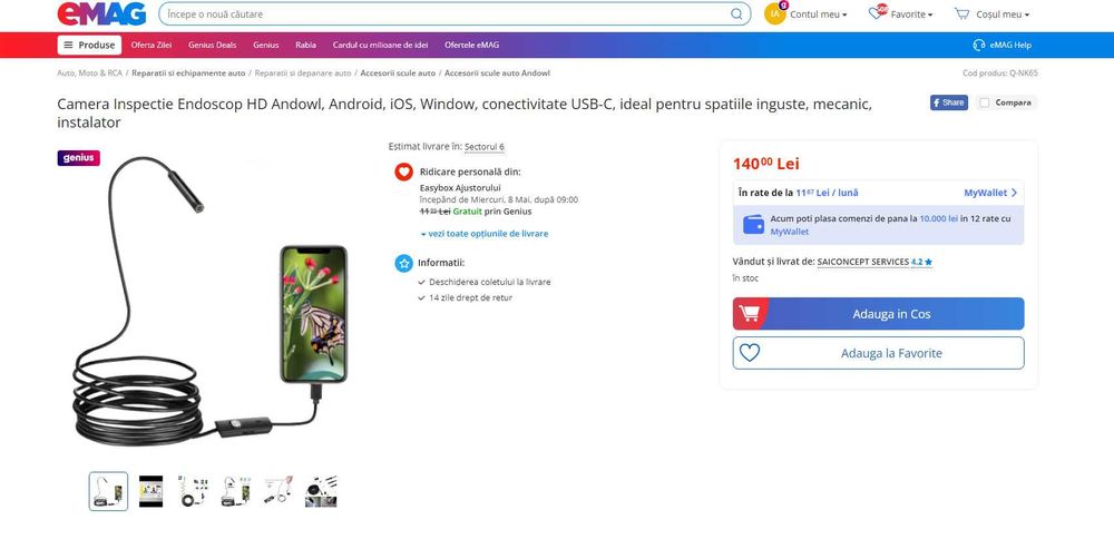 Camera Inspectie Endoscop HD Andr iOS Win rez apa, REDUS de la 150 RON