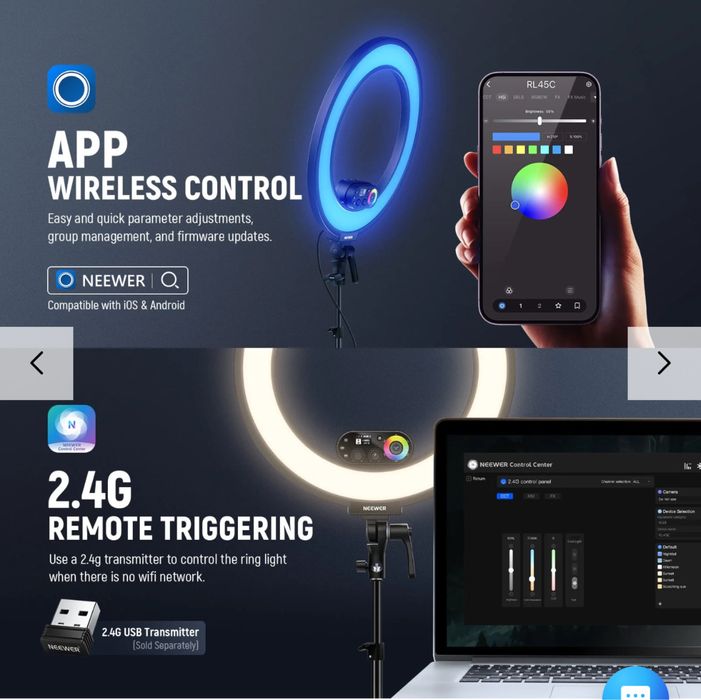 NEEWER RL45C 45W 18" Edge Lit RGB LED Ring Light Kit