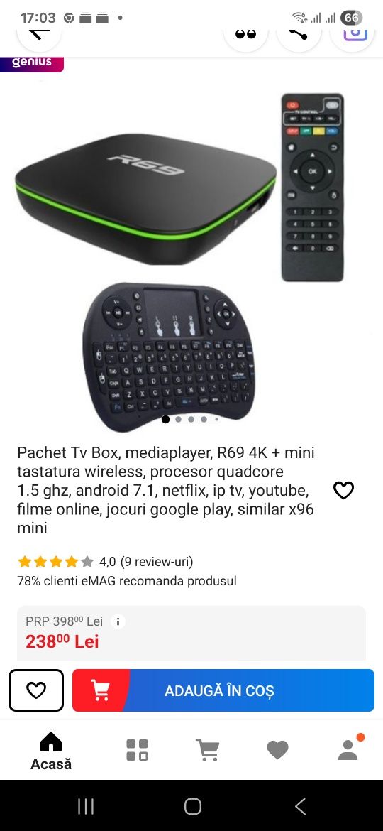 Pachet TV box mediaplayer R69 4k
