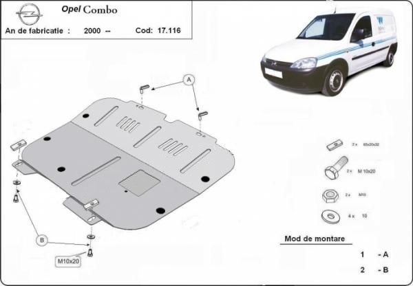 Scut motor metalic pentru Opel Combo 2000-prezent - otel 2mm