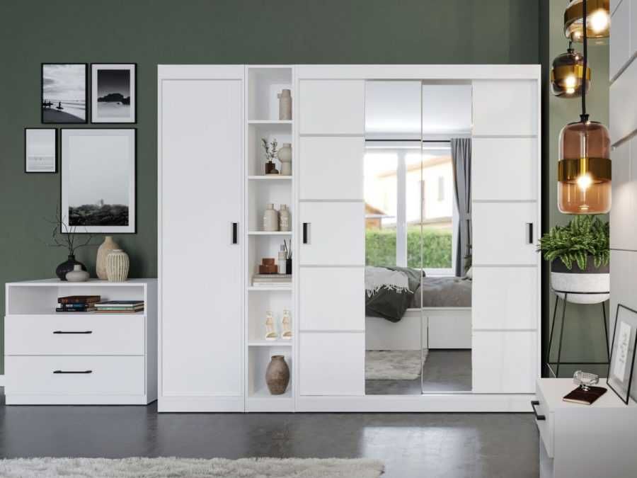 Set Dormitor Nordis Alb C24 cu oglinda - Transport Gratuit