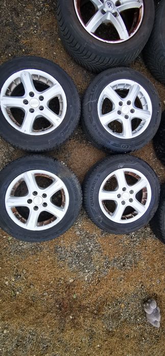 Set 4 jante aliaj 5x100 r14 6j et38 anvelope allseason 165 70 r14 m+s