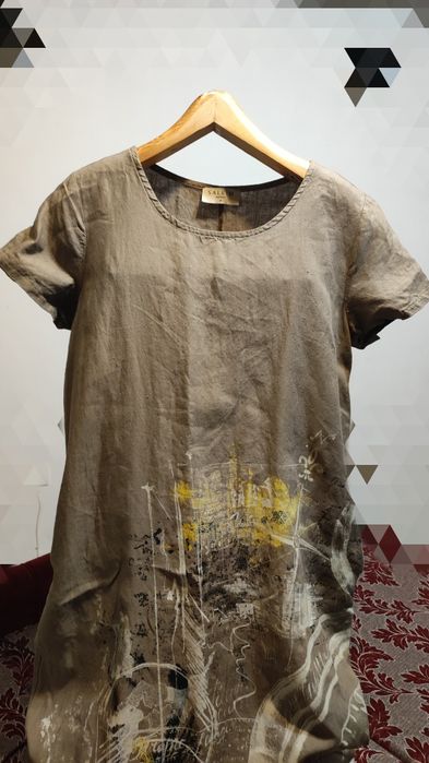 Рокля лен 100% доста дълга, с щампа