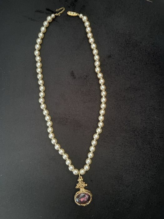 Colier vintage perle si medalion statement tip YSL