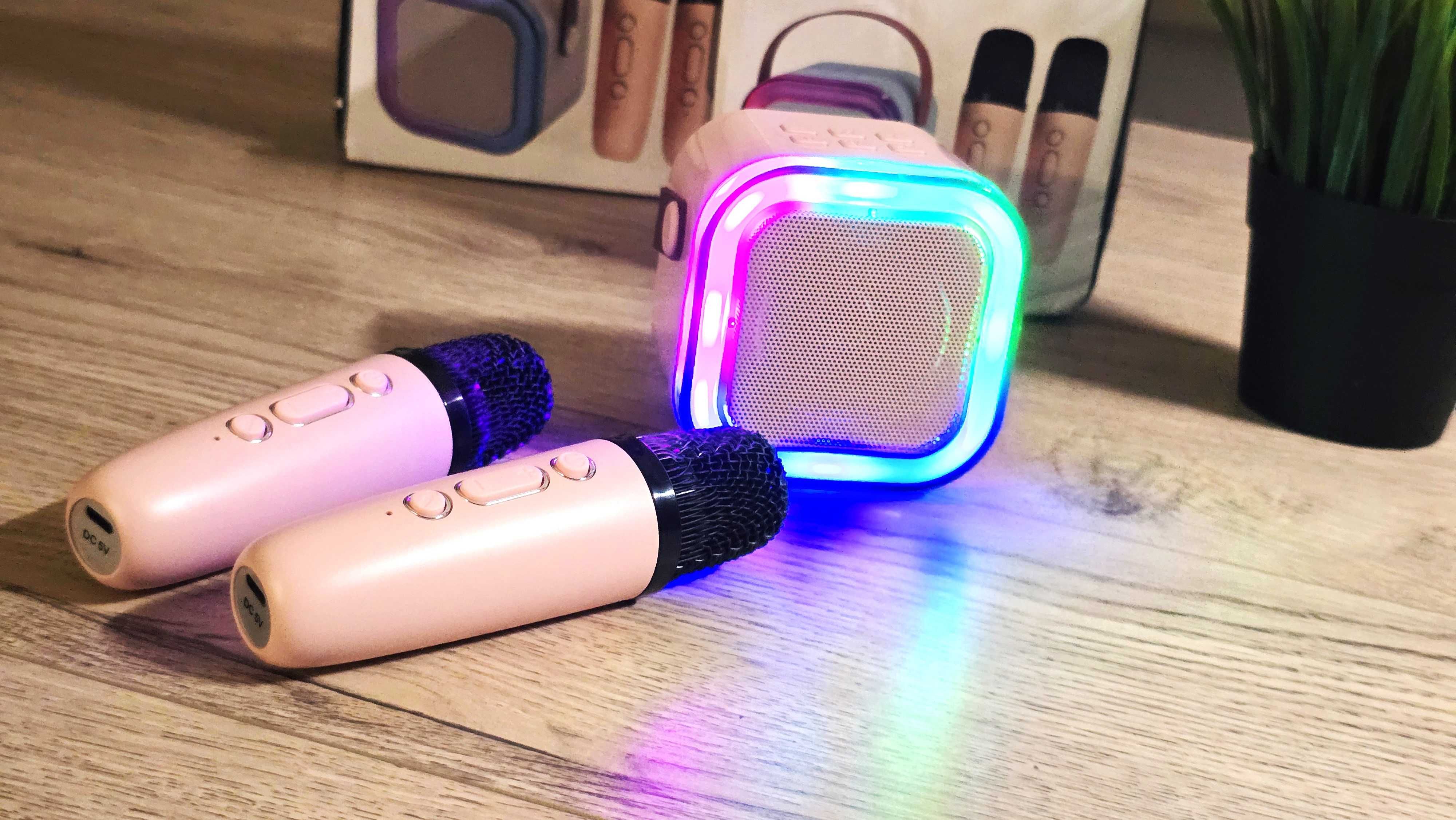 Boxa externa Karaoke pentru copii cu 2 microfoane - ALB-BEJ sau ROZ