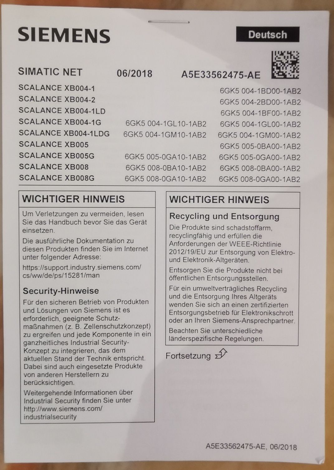 Switch Siemens Scalance XB008G