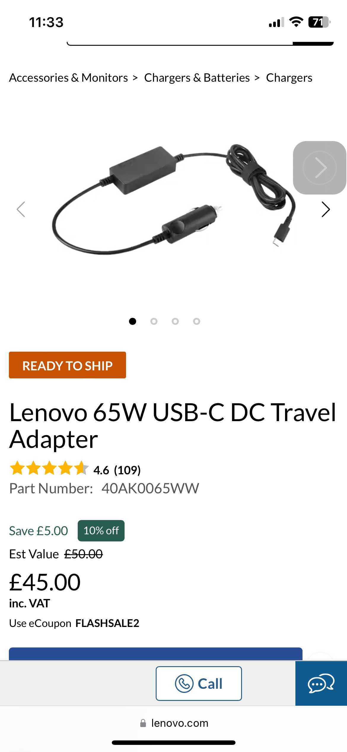 Lenovo 65w USB-C DC incalcator travel mufa auto 40AK0065WW nou sigilat