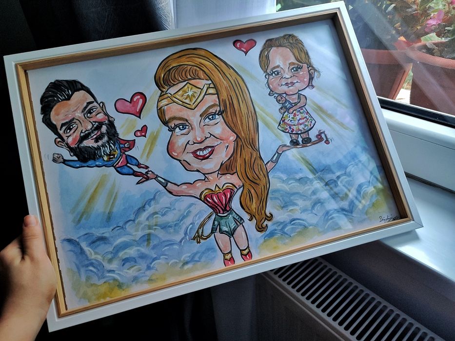 Realizez portrete și caricaturi la comandă în vopsea ulei, creion