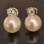 cercei aur alb 14k cu perle si 0.34ct diamante naturale