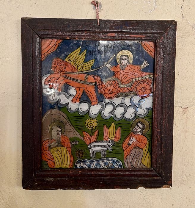 Icoane vechi pe sticlă - glajă , sec. XIX , piese de colecție