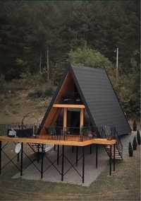 Cabane tip A frame din lemn casa de locuit terasa pergole