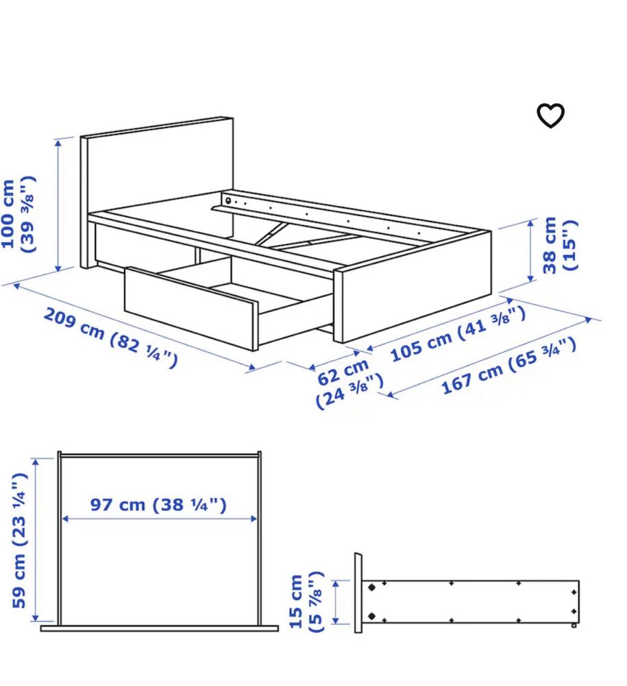 Cadru pat înalt+somiera 90x200 cm