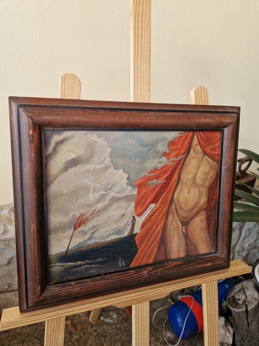 Прекрасна антикварна картина български автор платно масло