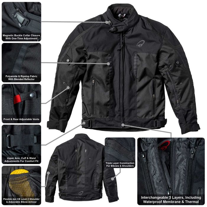 Geaca moto Black Zeal cu 2 mesade detasabile (termica & impermeabila)