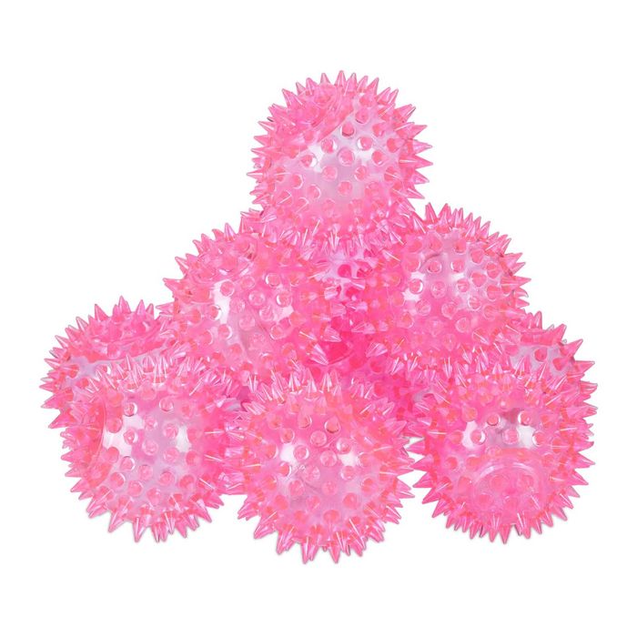 Set 12 mingi LED pentru copii, din cauciuc, cu tepi moi, roz, 6.5 cm