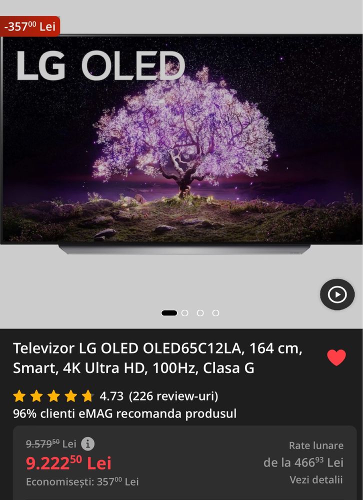 TV 164cm LG OLED 65c12la