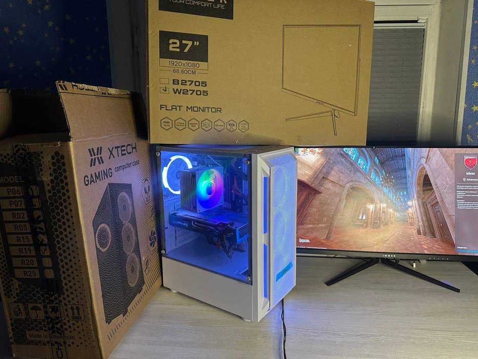 Игровой кейс с монитором 27 дюймов/RX590GME 8gb/16 gb DDR4/ 512 SSD М2