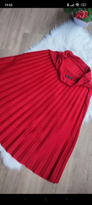 Fustiță midi plisată, Roșu purpuriu, bandă lată pe talie