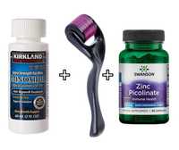 Minoxidil Kirkland 5%, 1 Luna Aplicare +Dermaroller + Zinc Picolinate