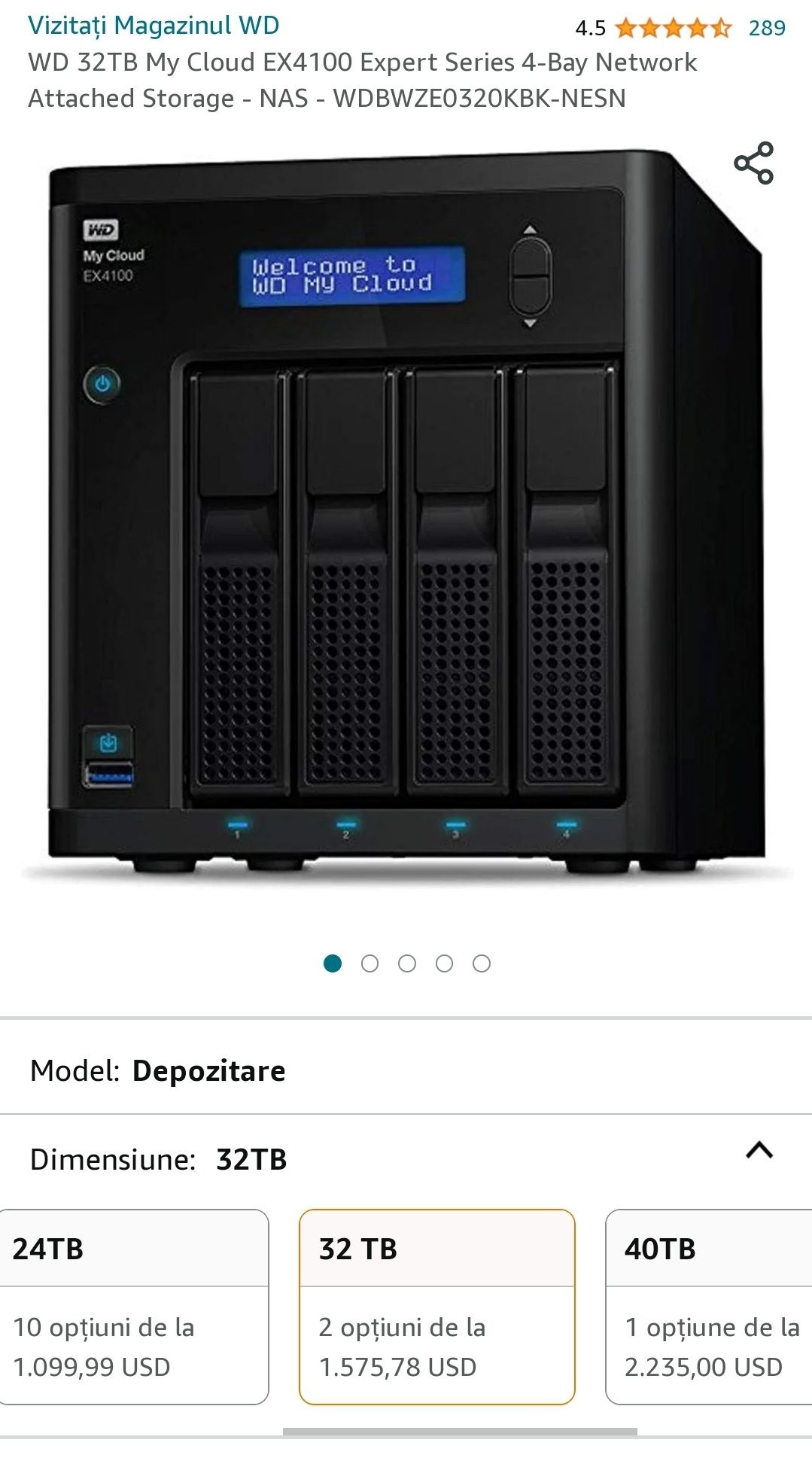 Network Attached Storage WD My Cloud EX4100 32TB, unitate de stocare