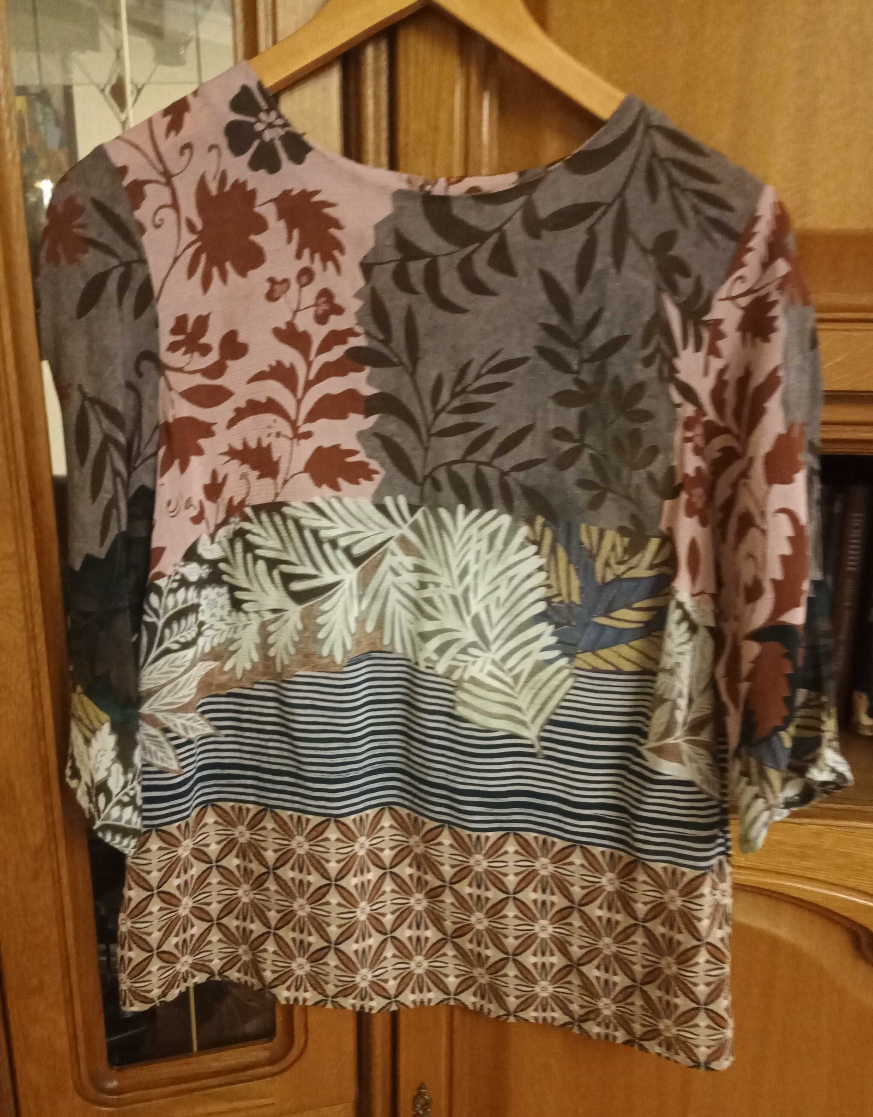 Многоцветная блузка, ажурная кофточка со льном.