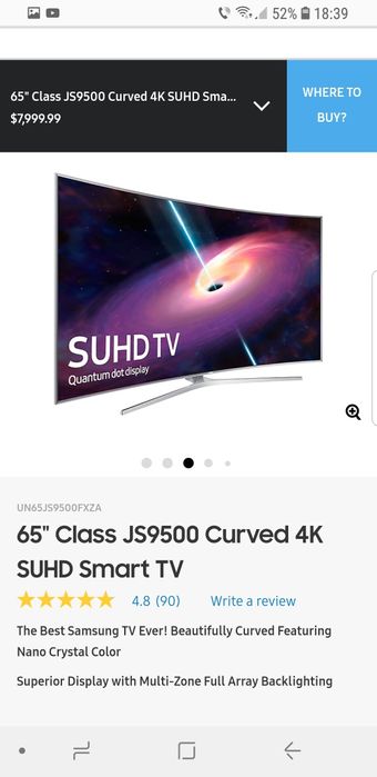 Samsung 65" Class JS9500 Curved 4K SUHD Smart TV