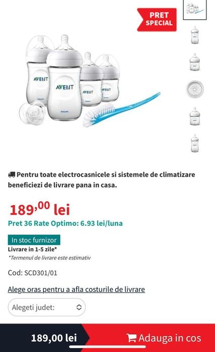 Biberoane Avent noi set trei nefolosite.
