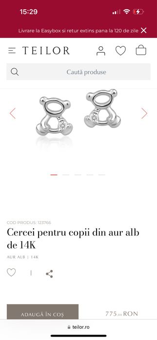 Cercei aur alb Teilor pentru bebelusi