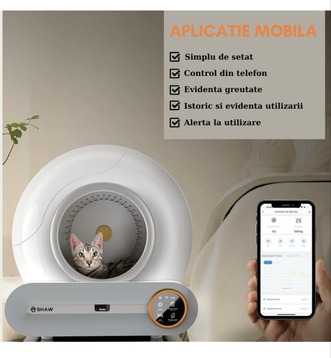 Litiera automata Shaw pentru pisici, auto-curatare, sterilizare…